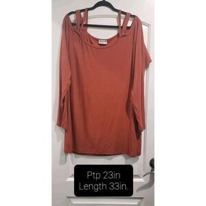 LNA Amber Rib Long Sleeve Top Women's 3X Cinnabar NWT